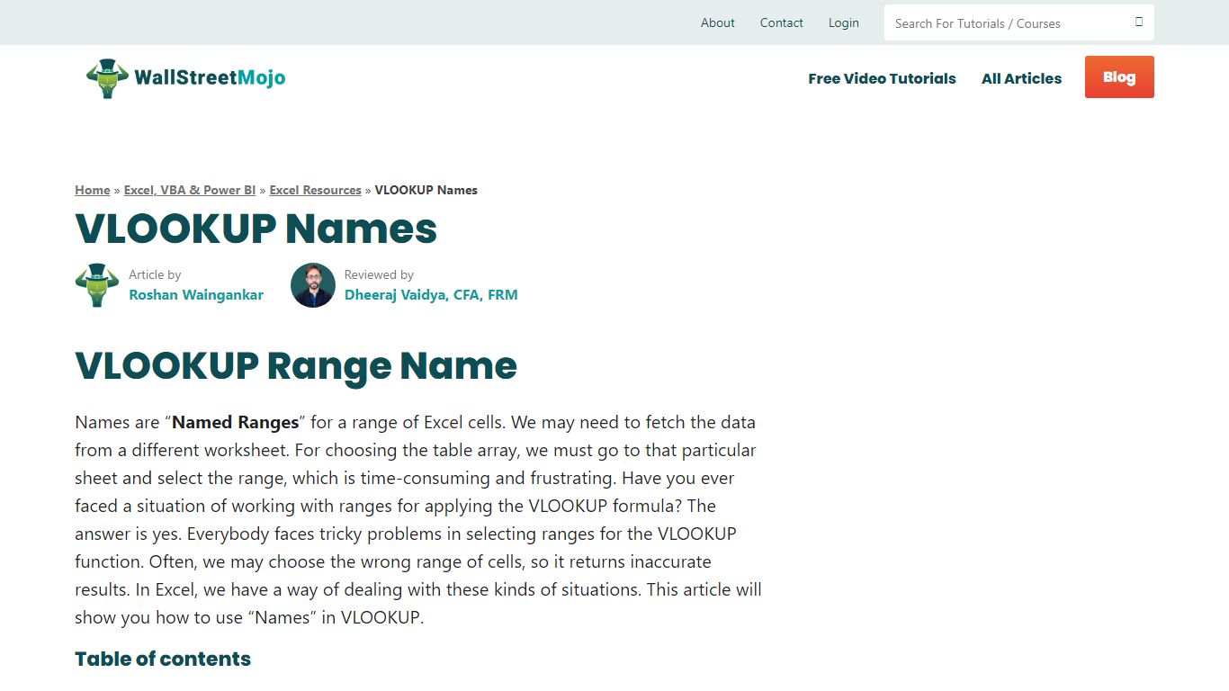 VLOOKUP Names | How to VLOOKUP Named Range? - WallStreetMojo